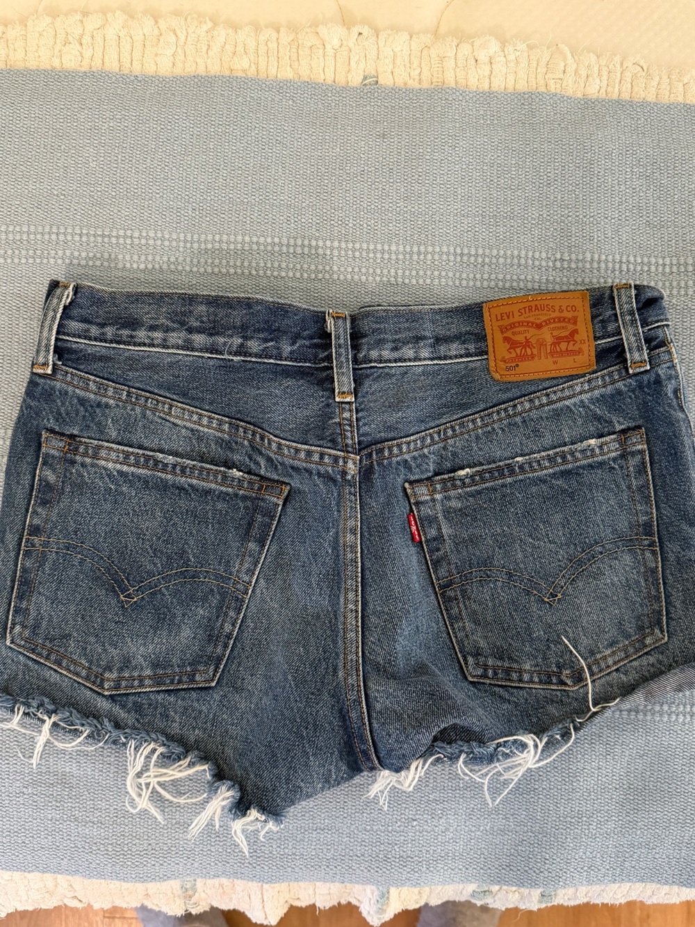 Levi's 501 Blue Denim Frayed Hem Cutoff Shorts